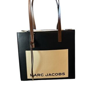 Marc Jacobs Black and Cream Tote with Brown Handles